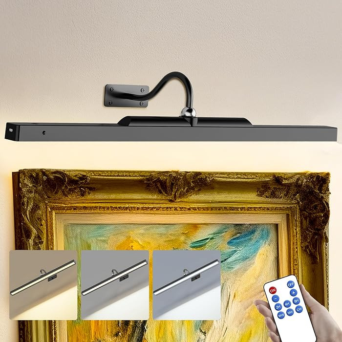 24 Inch Picture Light - Black Battery Operated Wireless Wall Sconce with Remote & Timer for Paint... | Amazon (US)