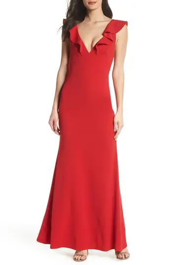 Women's Lulus Perfect Opportunity Ruffle Mermaid Gown, Size Small - Red | Nordstrom