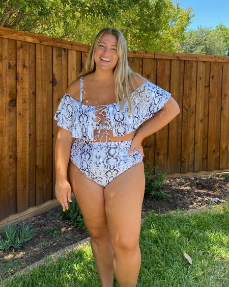 From a fit perspective, I think this Amazon two piece swimsuit is a great plus size option! Personally, I’m not sure how I feel about the ruffle over the suit and on the sleeves, as it’s a lot of fabric just hanging out, but it sure is cute! I am going to keep this one because I liked the fit and quality, just need to get a feel for the extras! It’s a pretty full coverage bottom and feels really nice on the stomach, supportive but not constricting. The top has adjustable straps and holds in my large bust.

This $30 plus size Amazon bikini is available in sizes large-24 plus and I am wearing XL. It comes in 13 different colors and patterns, including this fun snakeskin! 

#LTKswim #LTKfindsunder50 #LTKplussize