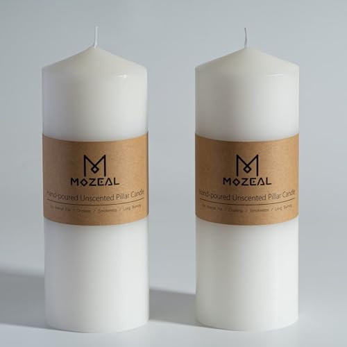 MOZEAL 3" x 8" Hand-Poured Unscented Candles,Large White Pillar Candles Set of 2,No Drip,Approx 120 Hours Long Burning,Wedding,Dinner,Christmas and Home Decor（3 Inch Diameter 8 Inch Height） | Amazon (US)