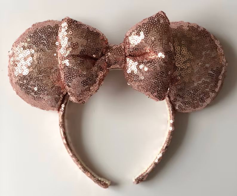 Rose Gold Sequin Mouse Ears. Rose Gold Sequin Bow. Custom Handmade Sparkle Mouse Ears Headband. G... | Etsy (US)