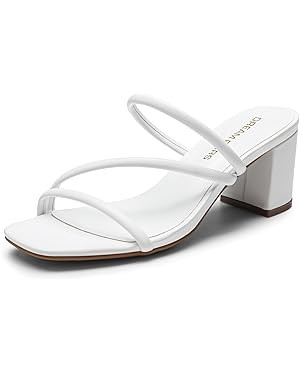 DREAM PAIRS Women's Strappy Heels Open Toe Low Chunky Heel Slip On Mules Square Block Sandals Dre... | Amazon (US)
