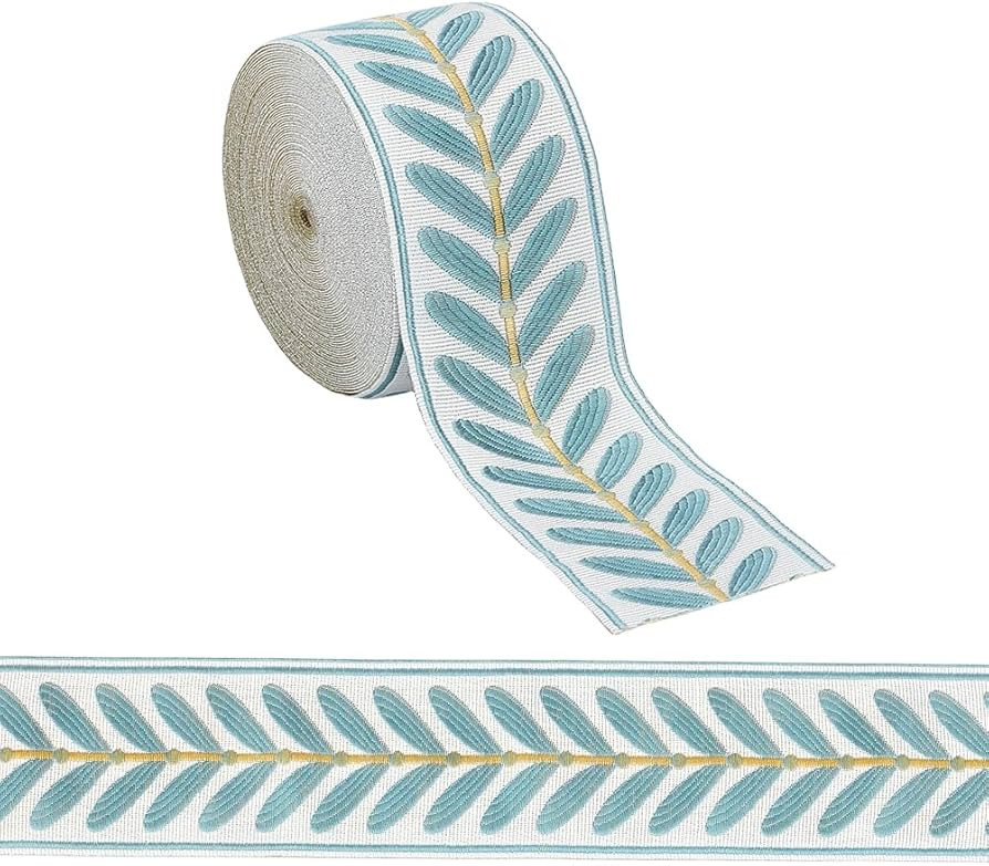 OLYCRAFT 10.9 Yards Jacquard Ribbon Trim 2.4 Inch Leaf Pattern Jacquard Polyester Ribbons Blue Le... | Amazon (US)