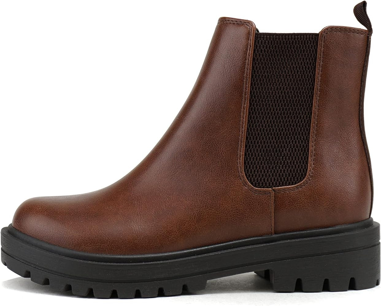 Soda Pilot ~ Women Lug Sole Low Heel Chelsea Fashion Ankle Bootie w/Double Elastic Gore | Amazon (US)