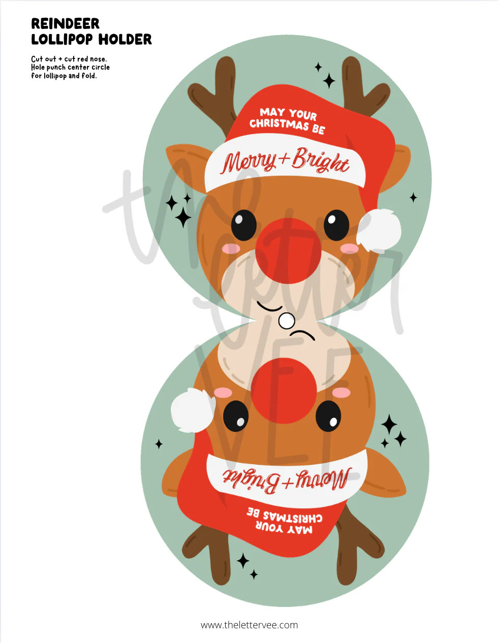 Reindeer Lollipop Holders | Printable Craft | The Letter Vee