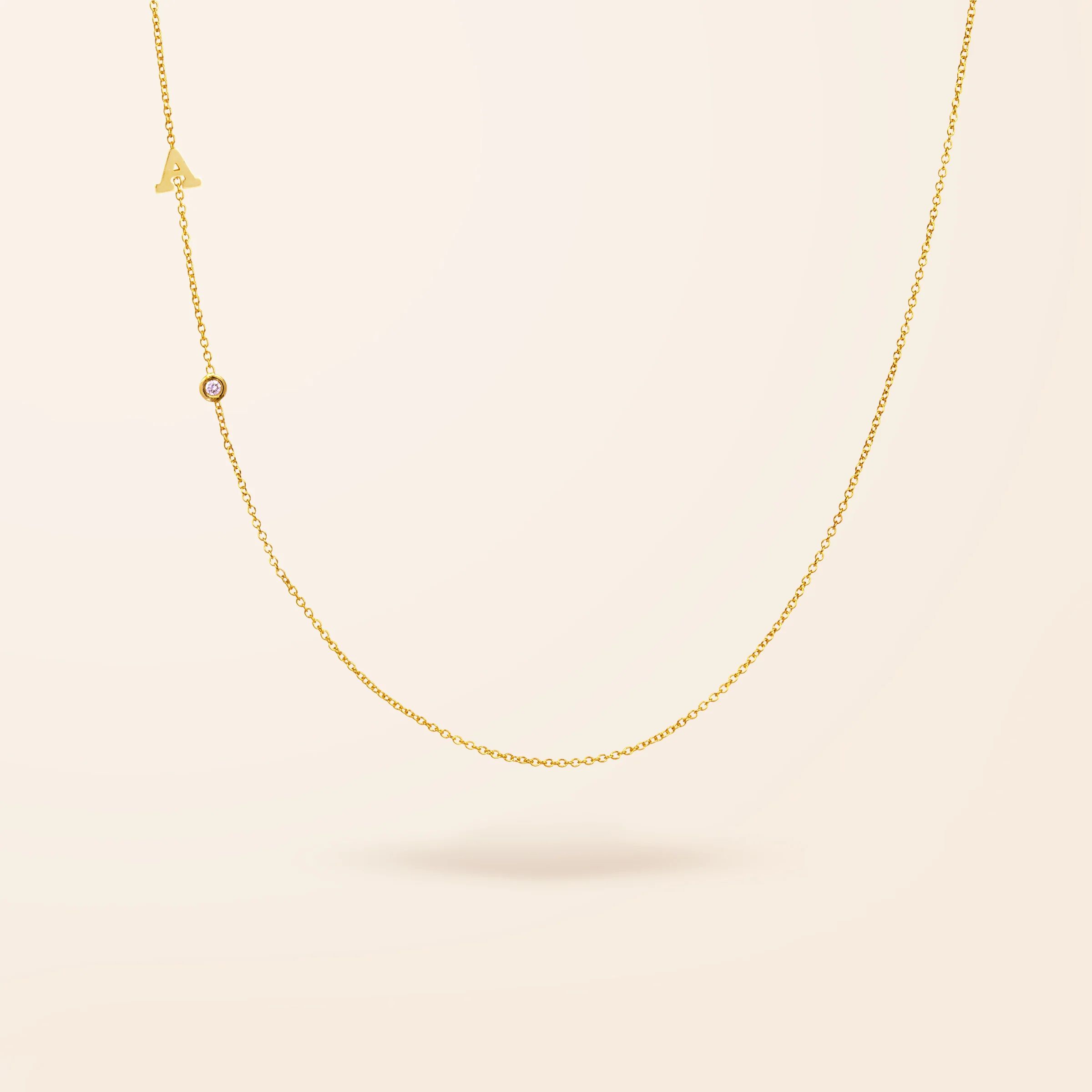 14K Gold One Initial and Diamond Bezel Necklace | Van Der Hout Jewelry