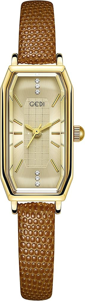 CARLIEN Women's Small Gold Vintage Dainty Rhinestone Rectangular Quartz Watch Slim Leather Band W... | Amazon (US)