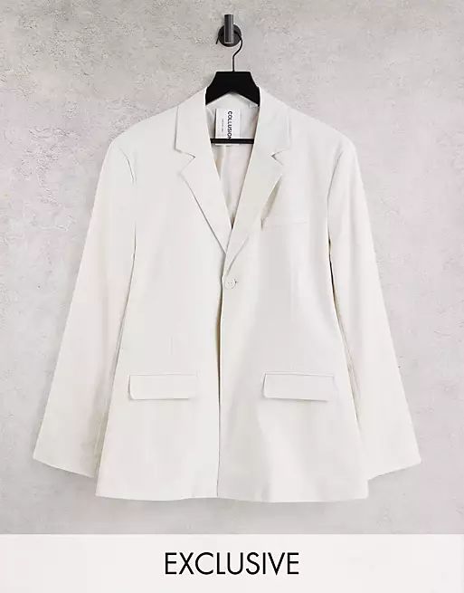 COLLUSION Unisex oversized blazer in off white | ASOS (Global)