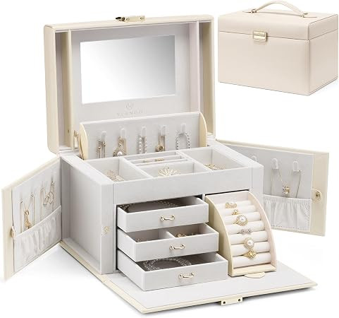 Vlando Jewelry Box Organizer for Girls Women, Large Jewelry Holder Organizer with Mirror, 3 Drawe... | Amazon (US)