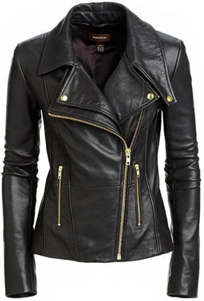 New Women Genuine Real Leather Jacket Ladies Slim Fit Biker Coat XW619 | Amazon (US)
