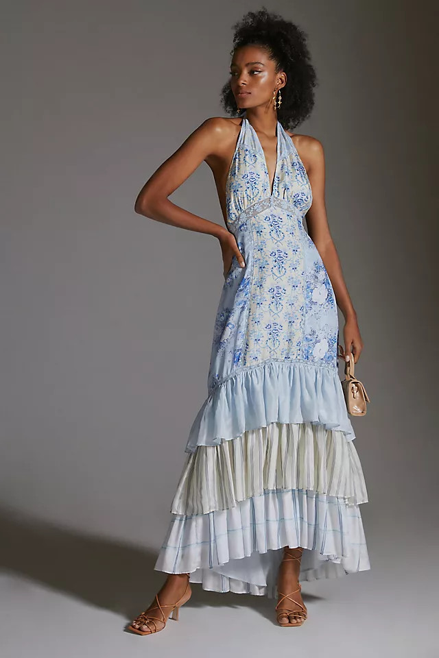 LoveShackFancy Silk Tiered Halter Maxi | Anthropologie (US)