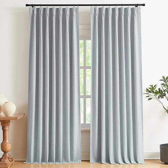Vision Home Blue Gray Pinch Pleated Full Blackout Curtains Linen Blended Room Darkening Window Cu... | Amazon (US)