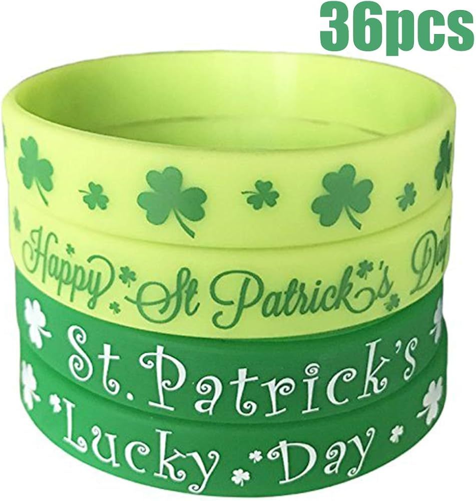 AISENO St. Patrick's Day Shamrock Bracelets Rubber Wristbands Party Favors Supplies Gifts 36Piece... | Amazon (US)