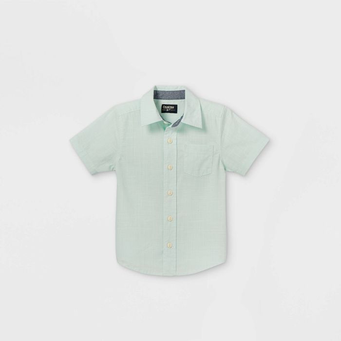 OshKosh B'gosh Toddler Boys' Woven Short Sleeve Button-Down Shirt - Light Green | Target