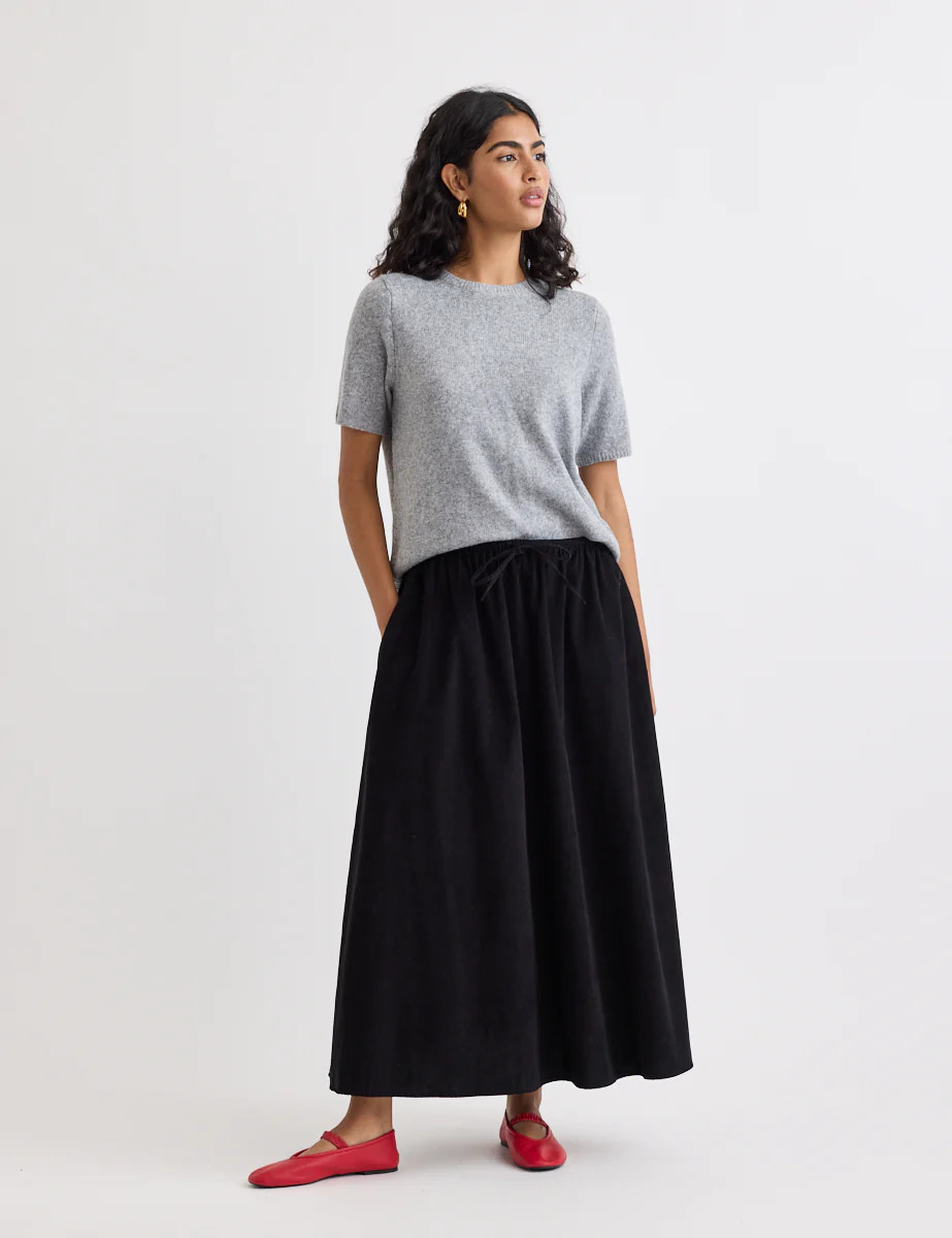 Black Cord Tie Waist Midi Skirt | Nobody's Child