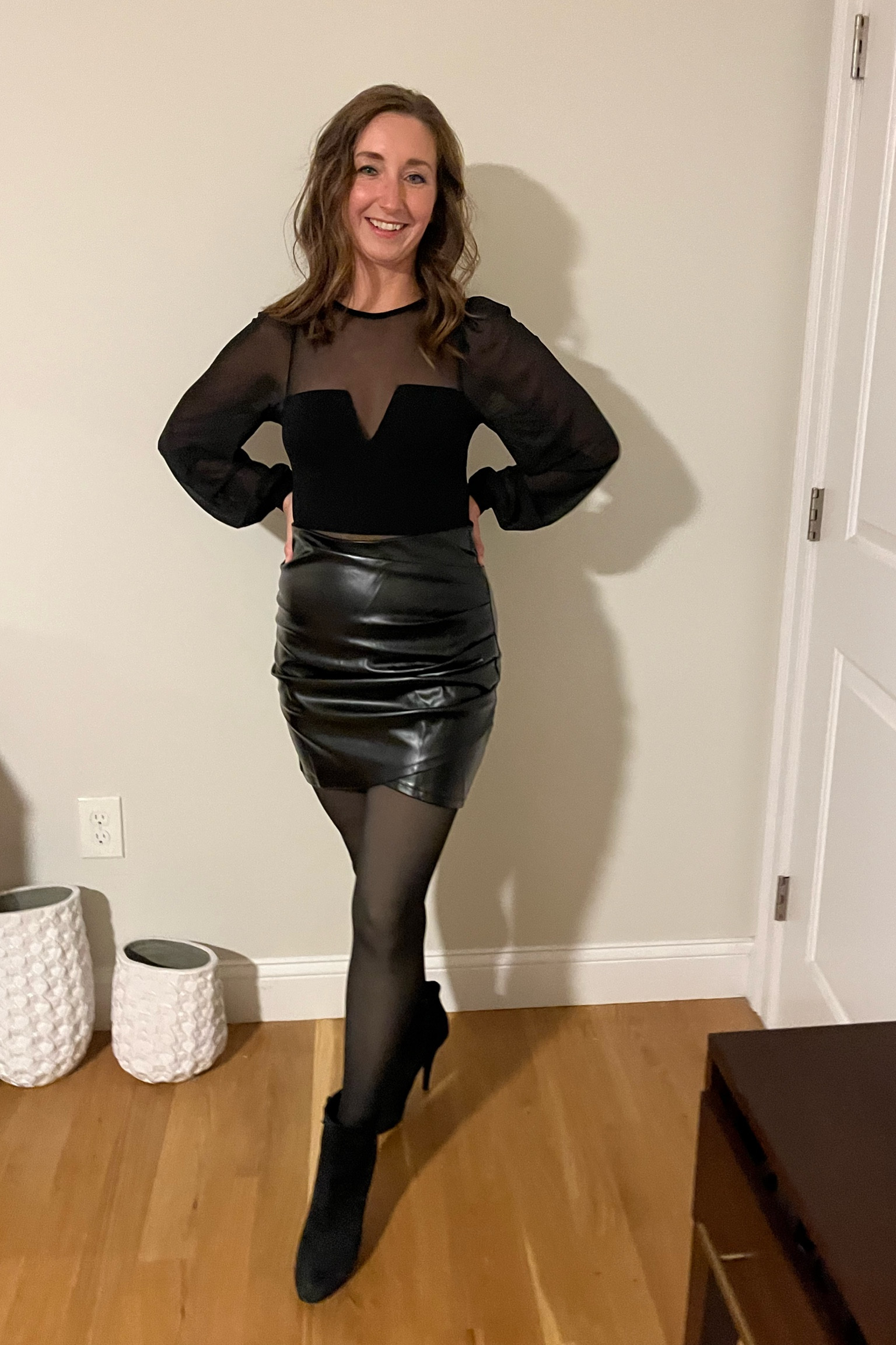All black outfit with leather skirt 

#LTKstyletip #LTKfindsunder50