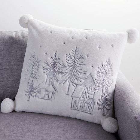 august & leo 20" x 20" Faux Fur Embroidered Winter Pillow - 20385763 | HSN | HSN
