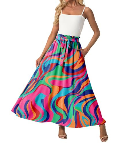 Lepunuo Floral Summer Maxi Skirts High Waisted Flowy Skirts Womens Trendy Spring Skirts with Pockets | Amazon (US)