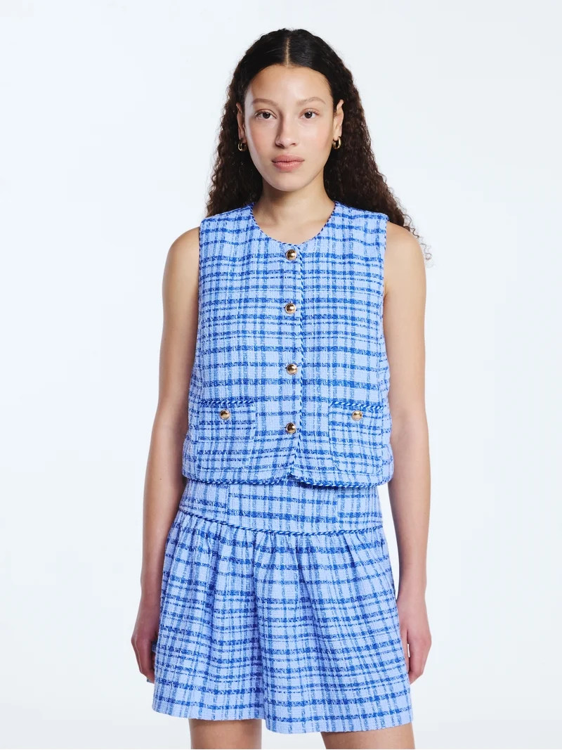 Free Assembly Women's and Women's Plus Sleeveless Button Front Tweed Shell, Sizes XS-4X | Walmart (US)