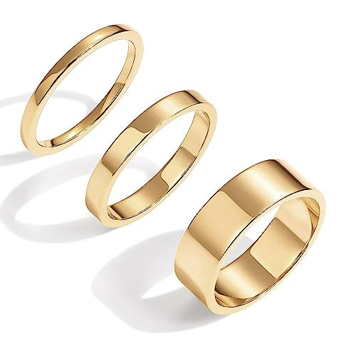 Pearich 14K Gold Filled Rings Band Rings for Women Thin Gold Ring Plain Statement Ring Gold Stacking Rings Comfort Fit Size 5 | Amazon (US)