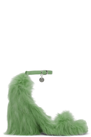 MSGM - Green Faux-Fur Heeled Sandals | SSENSE