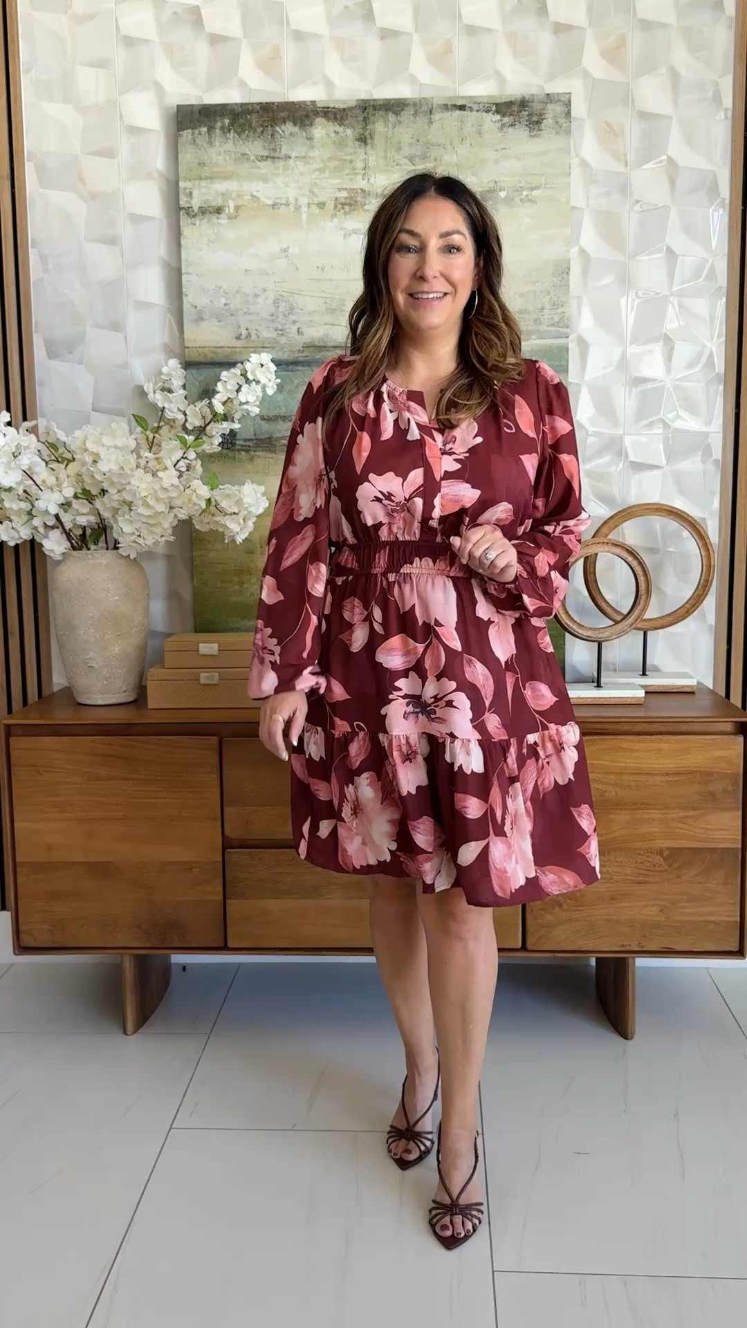 Burgundy and blush florals are peak fall-pretty. 🌷 This long-sleeve mini is dressy enough for date night but flowy and comfy enough for all day.

#LTKSeasonal #LTKOver40 #LTKMidsize