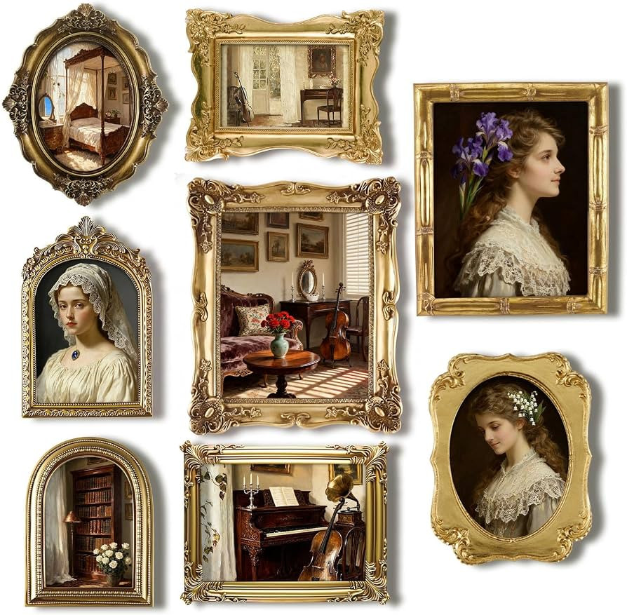 8 Pcs Vintage Picture Frames Set for Gallery Wall, Antique Gold Resin Photo Frames Collage Assort... | Amazon (US)