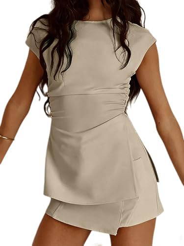 VNIRA Two Piece Sets For Women Summer Outfits Cap Sleeve Top Side Slit and Skirt Going Out Set Be... | Amazon (US)