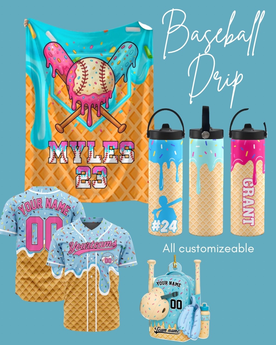 Baseball drip!! All can be personalized with name, number, and/or team name. Such cute and different sports drip finds. The blanket is INSANELY soft! 

#LTKGiftGuide #LTKKids #LTKFamily