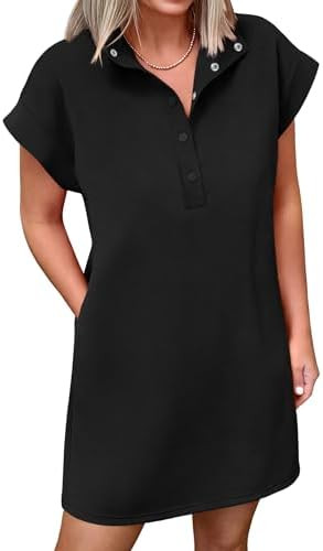 ANRABESS Women Summer Shirt Dress Casual Short Sleeve Henley Neck Mini Shift Tunic Dresses 2026 B... | Amazon (US)