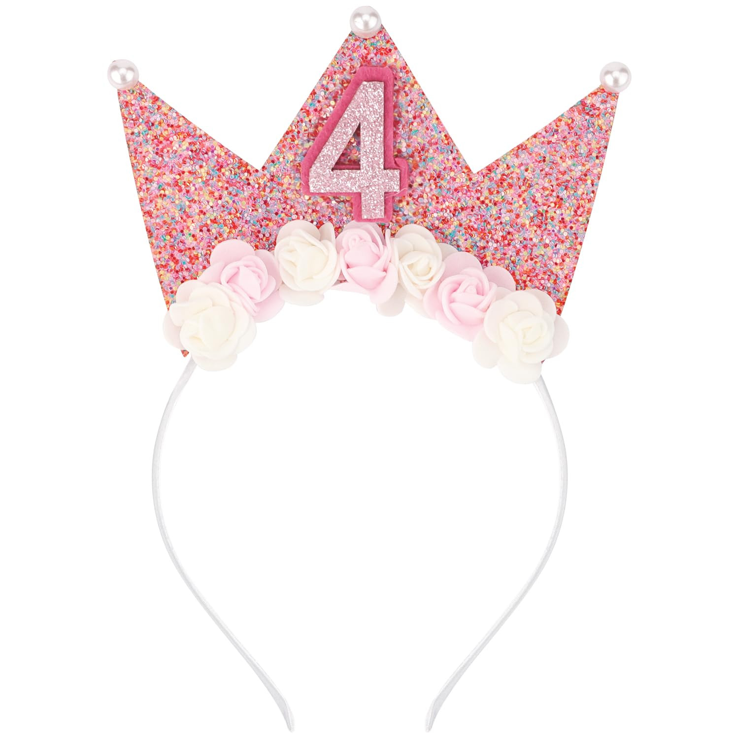 SuPoo 4th Birthday Decorations for Girls - Princess Tiara Headband, Glitter Hair Band, Birthday C... | Amazon (US)