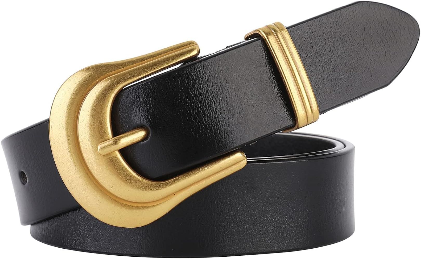 Women's Belt Western Belts Silver Gold Buckle Black Leather Belt Pants Jeans Belts for Women | Amazon (US)