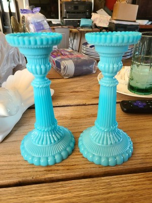 Antique Portieux Vallery Sthal Blue Opaline Glass Candlestick Candle Holder | eBay US