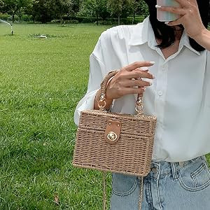 Handwoven Rattan vintage purse Bag Natural Chic Casual Handbag Beach Sea tote Basket Straw vacati... | Amazon (US)