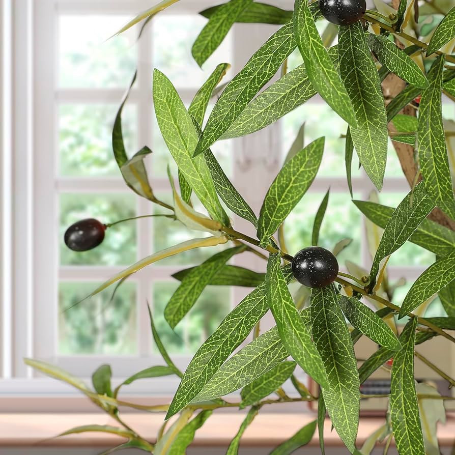 FEELEAD 7ft Faux Olive Tree - Fake Potted Olive Silk Tree with Planter Natural Olive Branches and... | Amazon (US)