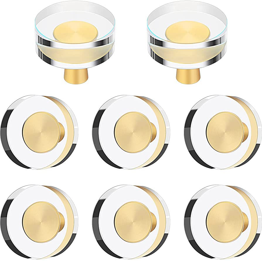 Hotop 8 Pieces Glass Crystal Knobs Brass Drawer Pull Cabinet Handle Brass Glass Knobs Gold Furnit... | Amazon (US)