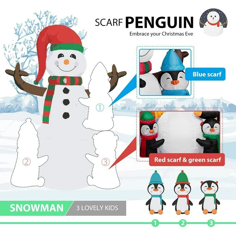 VIVOHOME 6ft Christmas Inflatable Snowman and Penguins with Colorful Rotating Led Lights | Walmart (US)