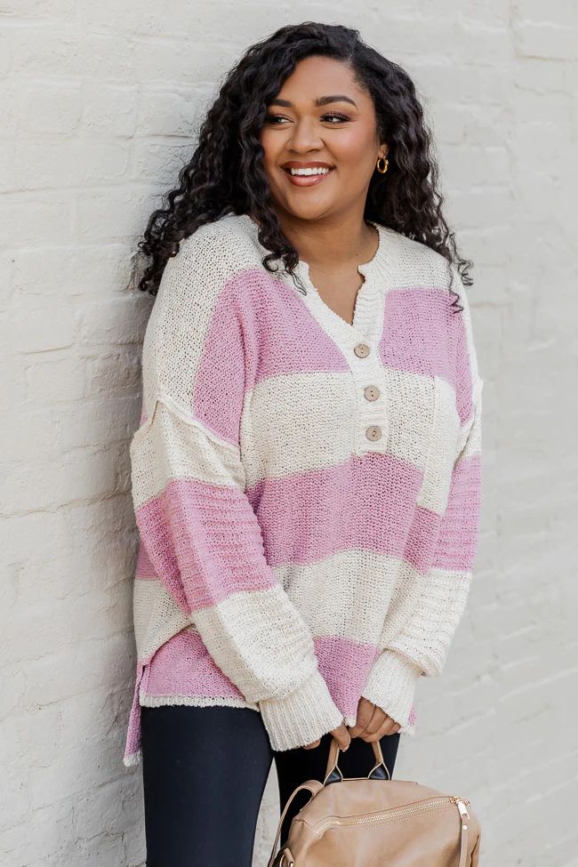 Know You Best Mauve Oversized Striped Henley Sweater FINAL SALE | Pink Lily