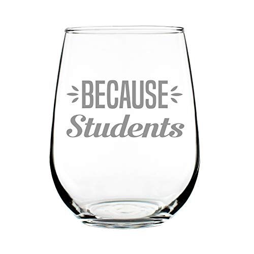 Because Students – Cute Funny Stemless Wine Glass, Large 17 Oz Size, Etched Sayings, Teacher Gift | Amazon (US)