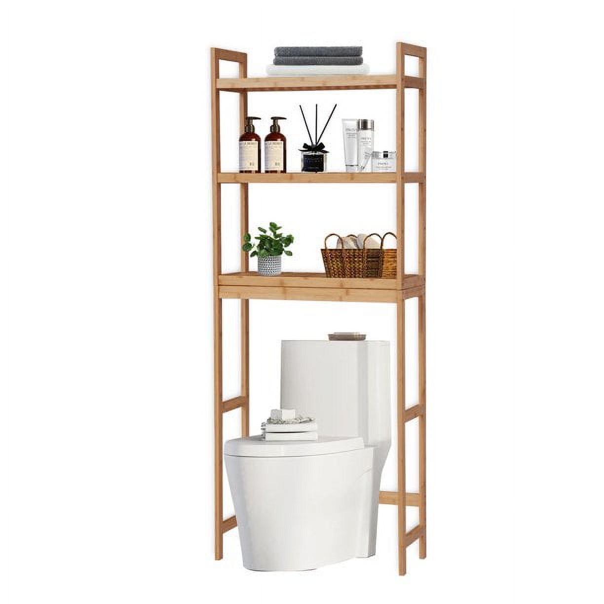 Kinbor Over the Toilet Storage Bamboo 3-Tier Bathroom Space Saver Organizer with Shelves and 6 Ho... | Walmart (US)