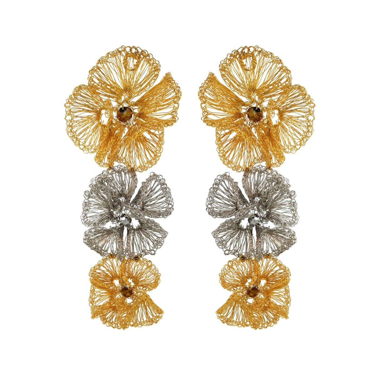 Gold & Silver Handmade Flower Long Wired Earrings | Wolf & Badger (US)