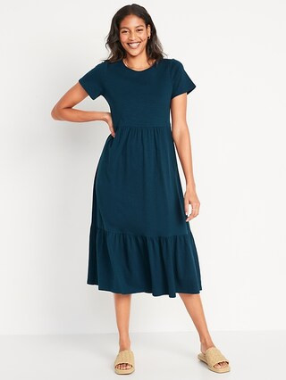 Short-Sleeve Tiered Slub-Knit Midi Shift Dress for Women | Old Navy (US)