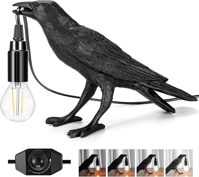 Raven Table Lamps with Brightness Adjustable Edison Bulb, Vintage Resin Bird lamp in Black for Be... | Amazon (US)