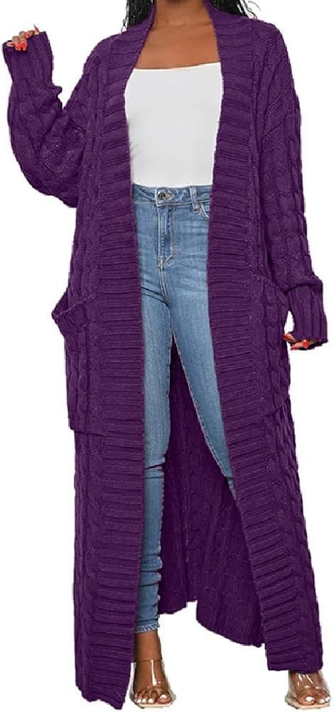 A ADILACA Women's Thin Type Stylish Cable Knit Cardigan with 2-Pockets, Women's Extra Long Ankle ... | Amazon (US)