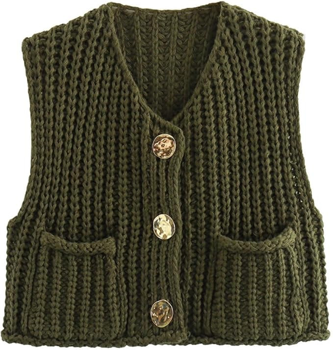 CHARTOU Women Chunky Knit Vest Button Down Sleeveless Sweater Tank Tops Going Out Outfits | Amazon (US)