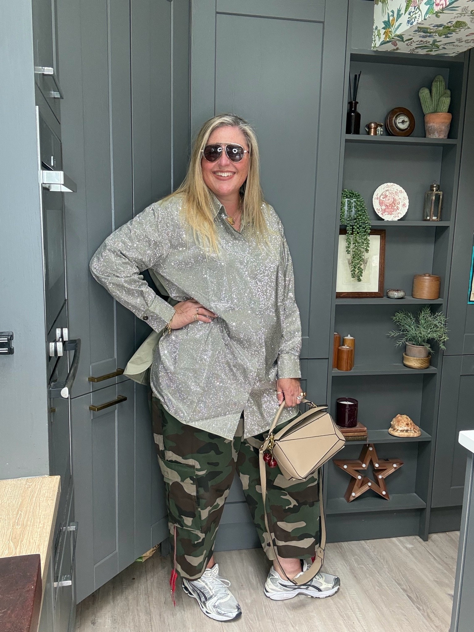 Camo trousers, diamanté khaki shirt, trainers, sunglasses, cream bag

#LTKsummer #LTKplussize #LTKuk