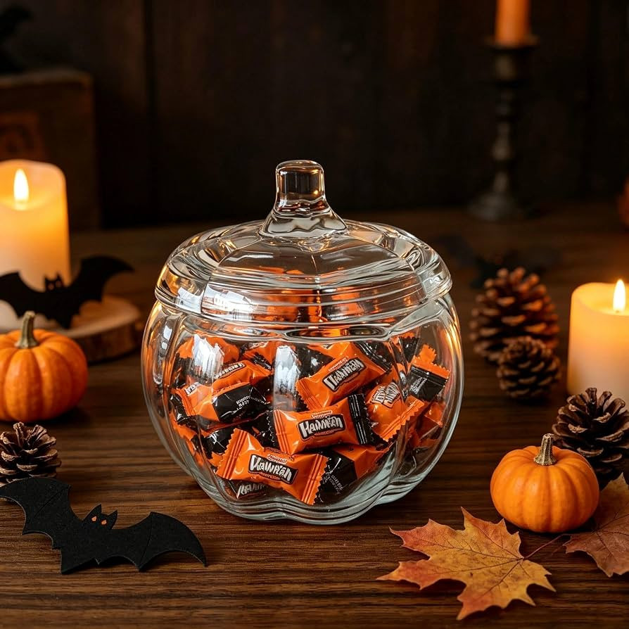 Halloween Glass Pumpkin Cookie Jar with Lid, 5.7In | Amazon (US)