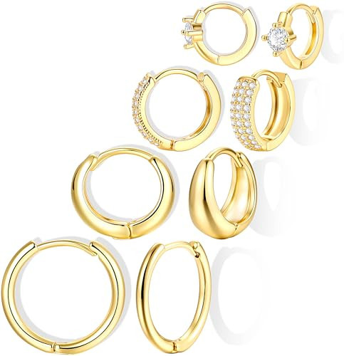 Small Gold Hoop Earrings Set for Women, 14K Gold Plated Lightweight Earrings Sets for Multiple Piercing, Hypoallergenic Huggie Hoops Earrings for Women Jewelry | Amazon (US)