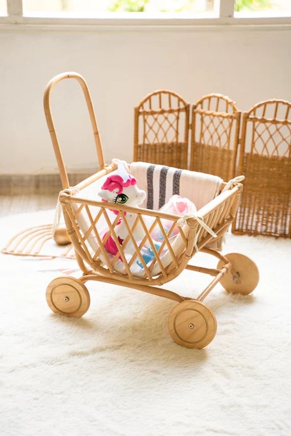 Launch Sale! Handmade Rattan Push-Cart Stroller, Toy Doll Pram, Handmade, Seagrass | Etsy (US)