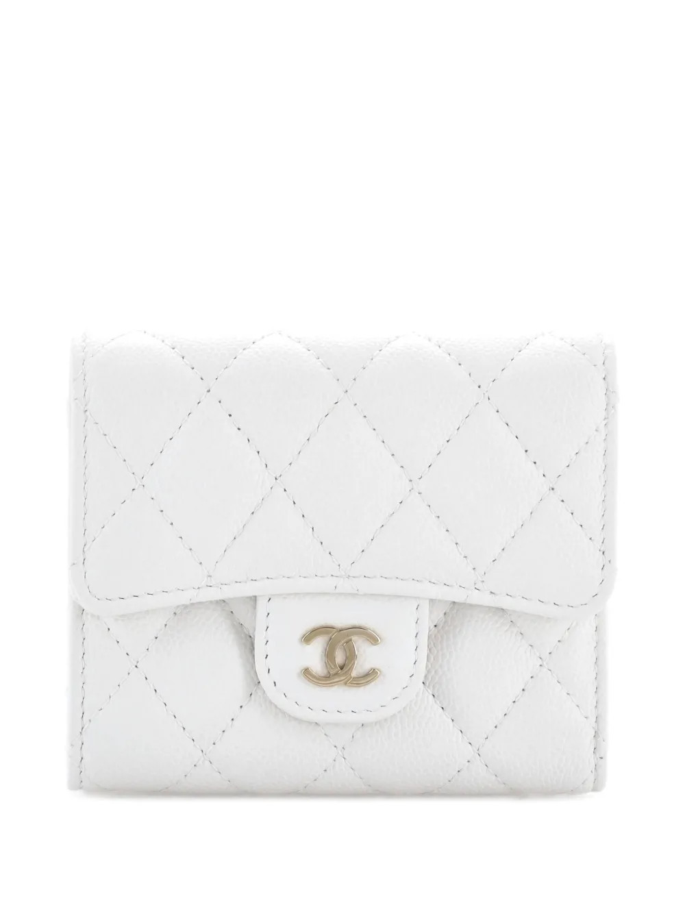 CHANEL Pre-Owned CC Compact Classic Flap Wallet Quilted Caviar small wallets - White | Farfetch Global